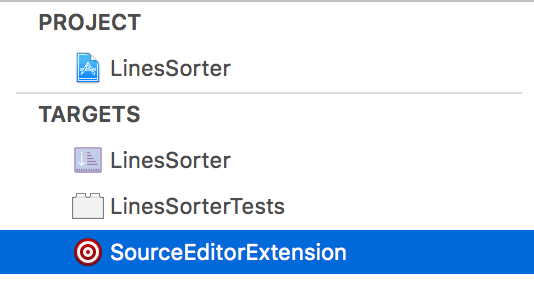 Xcode Extension Tutorial: Getting Started - Targets List