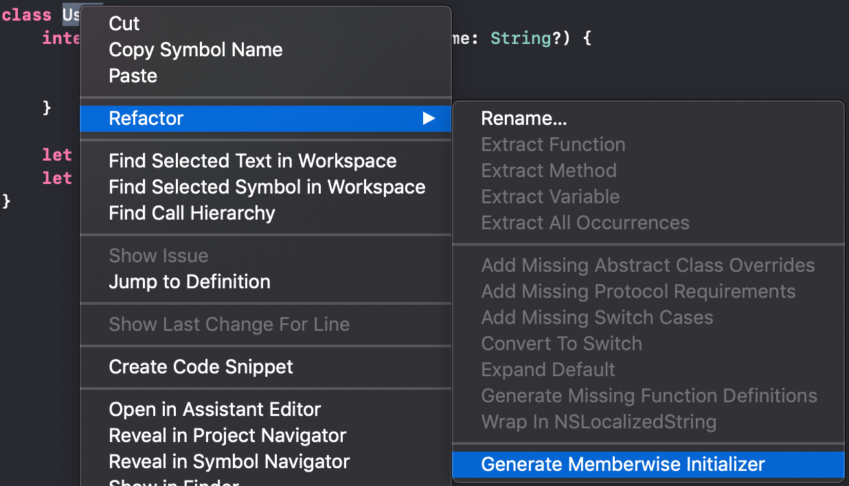 Xcode Tip: How to Generate Memberwise Initializer for Classes